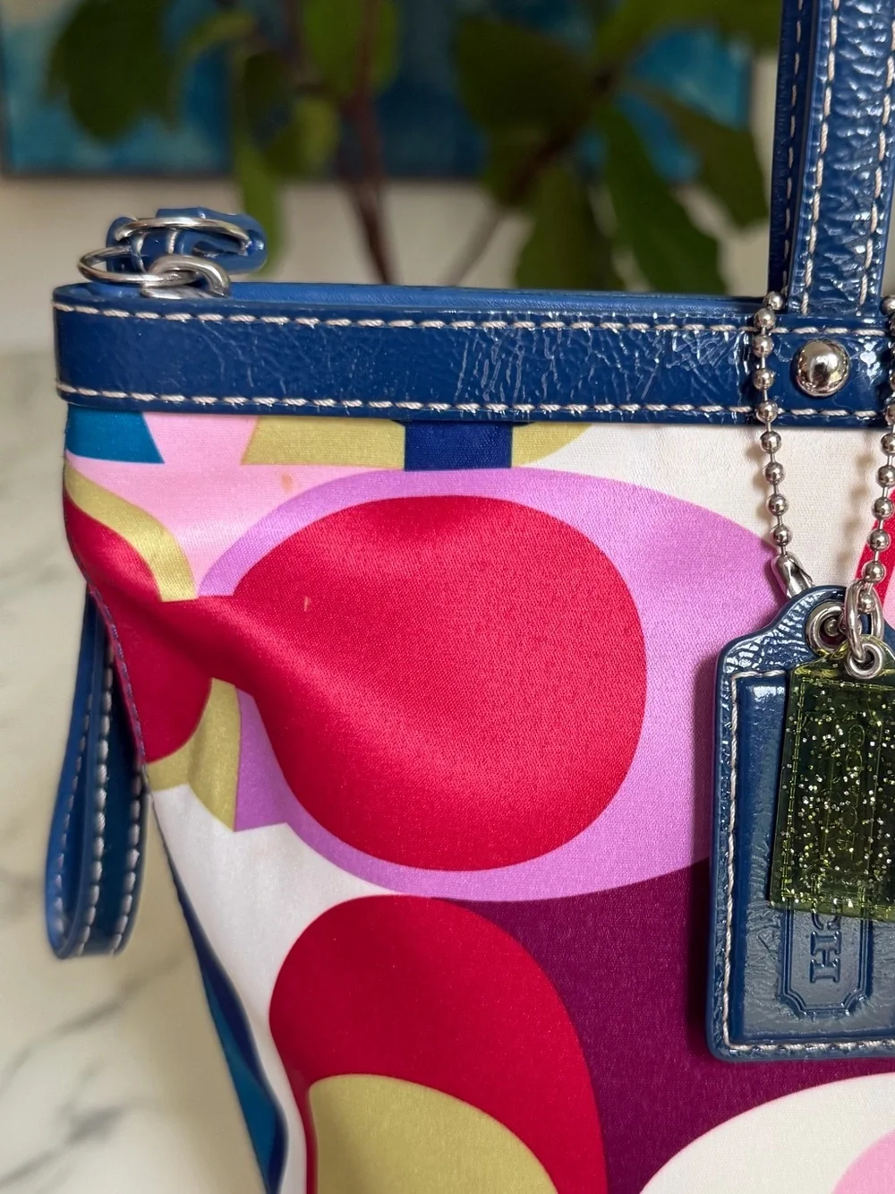 Coach Y2K Op Art Signature Scarf Print Multicolor Satin Tote Shoulder Bag F15183